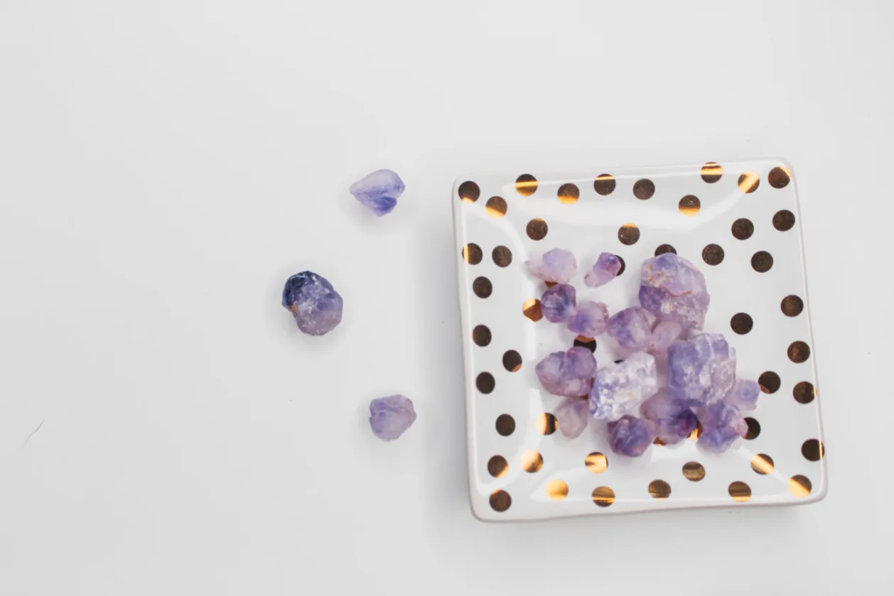 amethyst crystals on plate